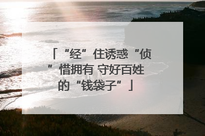 “经”住诱惑“侦”惜拥有 守好百姓的“钱袋子”